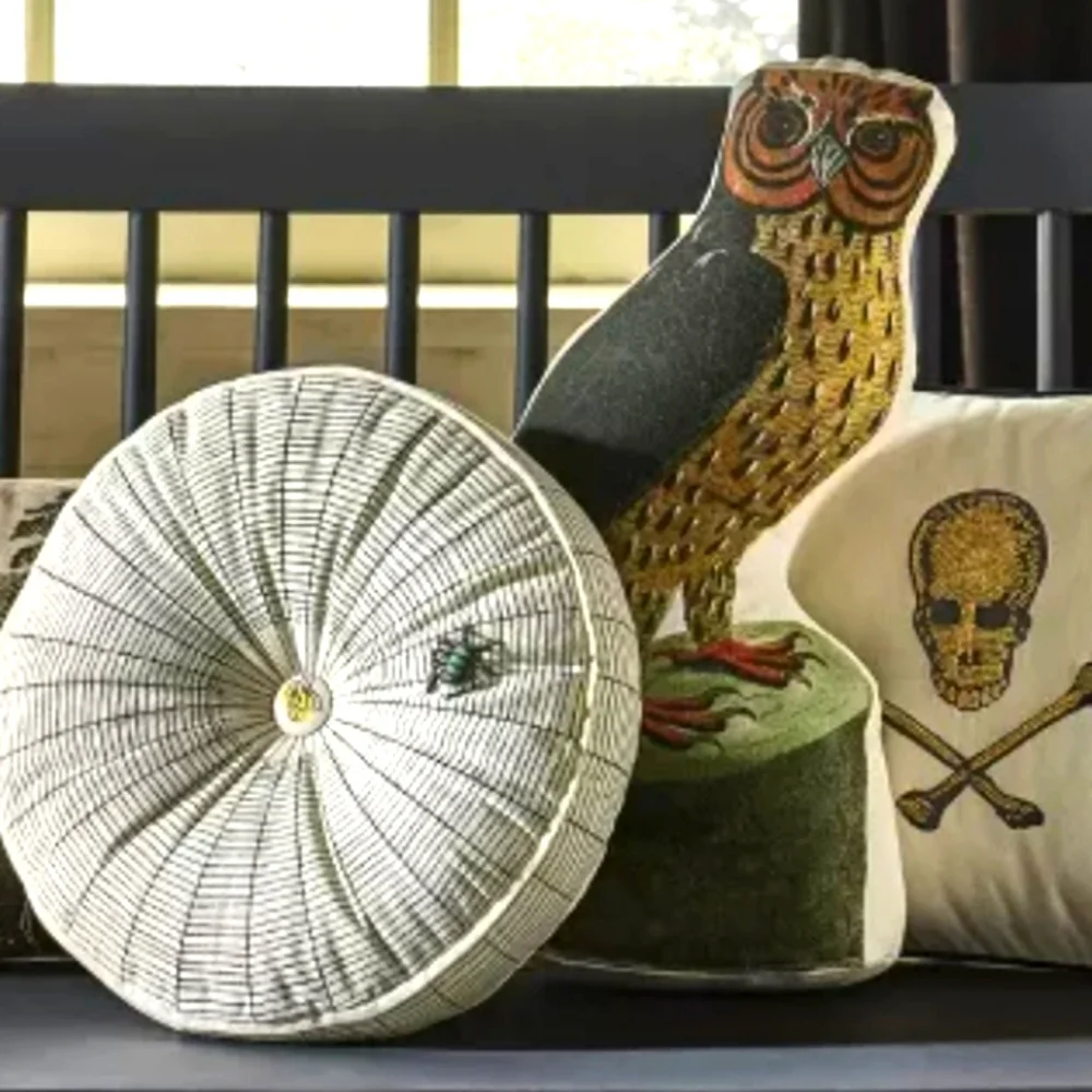🕸John Derian Tangled Web Spider + Web Round Linen & Cotton Pillow Whimsy  NWT
